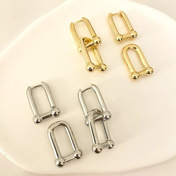 925 Sterling Silver Chunky U Link Earrings Thick Bold Hardware Earrings - Picture 1 of 8